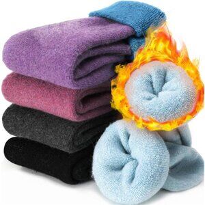 5 Pairs Women Merino Wool Socks Thermal Hiking Winter Warm Thick Cozy Cabin Crew